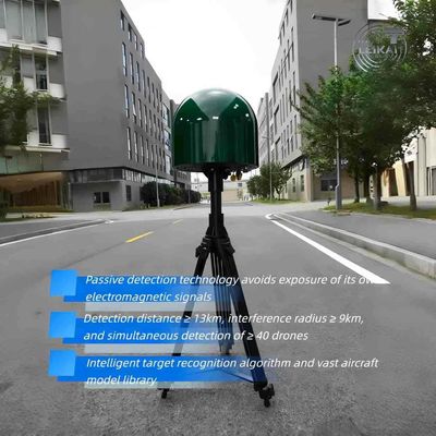 9 KM जैमिंग रेडियस 13 KM डिटेक्शन रेंज पैसिव स्पेक्ट्रम डिटेक्शन एंटी-ड्रोन सिस्टम AI पहचान